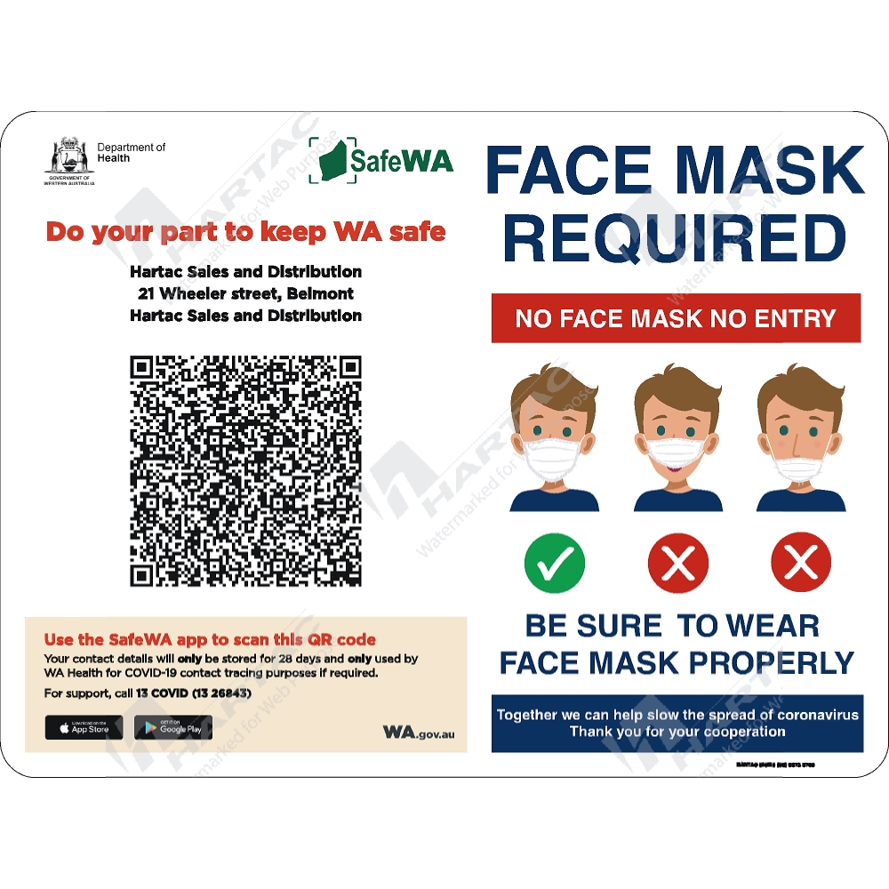 Z Covid19 007 Coronavirus Covid 19 Health Warning Safewa Qr Code And Face Mask Required No Face Mask No Entry Be Sure To Wear Face Mask Properly Hartac Australia