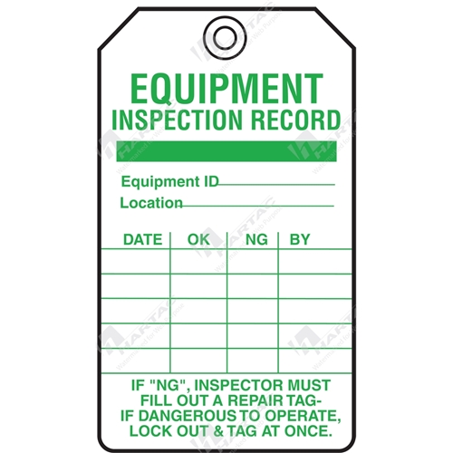 Equipment Servicing Tags - Equipment Inspection Record Equipment Tags ...