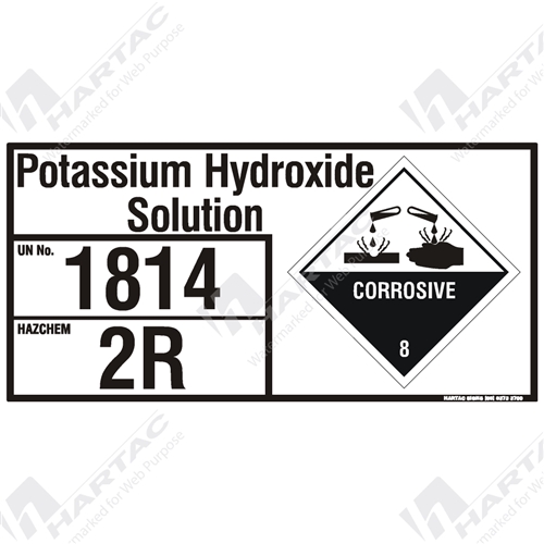 Emergency Information Panel Hazchem Sign Eip Potassium Hydroxide Solution Company Name Hartac Australia