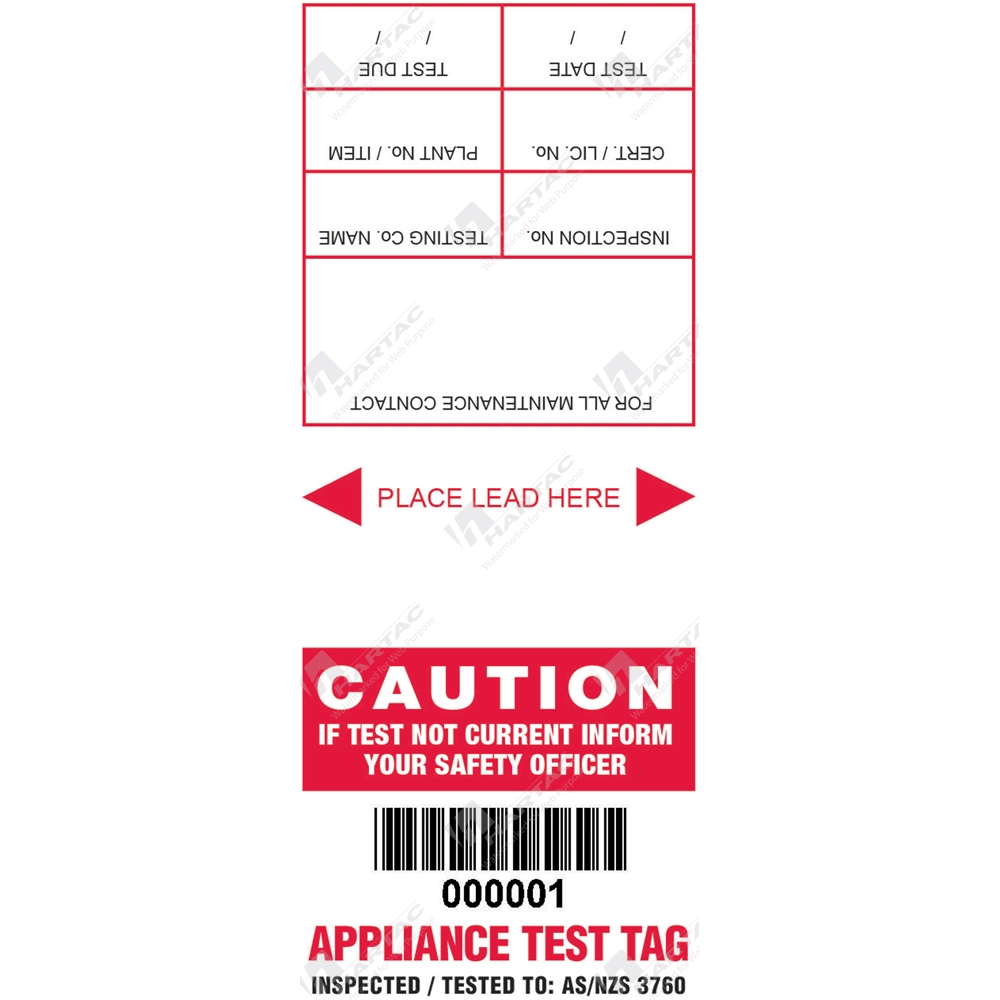 SLATR - Self Laminating Appliance Test Tag (Pack of 100) - Red - Hartac ...